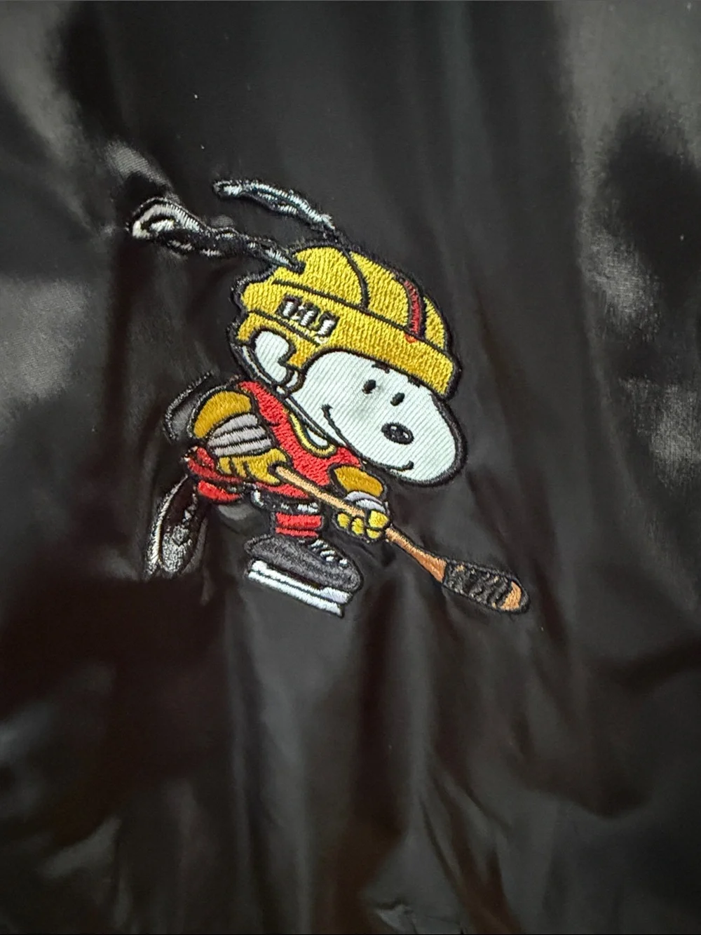 Aeropostale Black Hooded Bomber Jacket with Peanuts Snoopy Patch